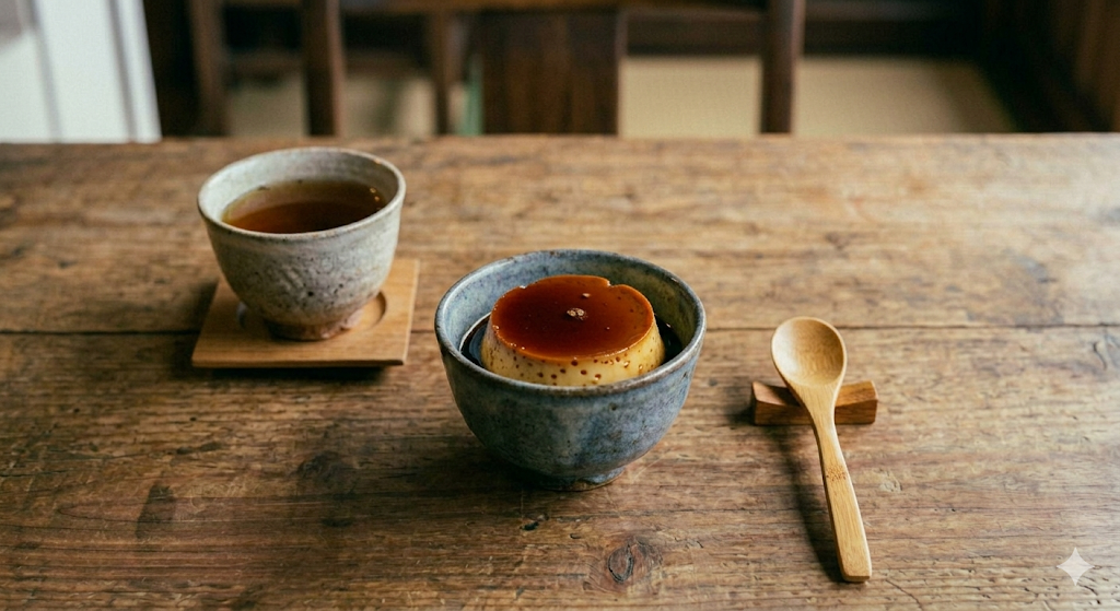 プリンとほうじ茶